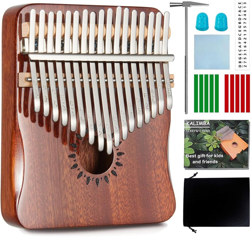 Aarvi Kalimba Thumb Piano, Portable 17 Keys Mbira Finger Piano with Tune Hammer and Study Instruction, Musical Instrument Birthday Gift for Adult Beginners & Professionals (brown) - Image 1
